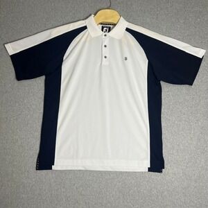 FootJoy Golf Men'sWhite & Navy Blue Polo Golf ProDry Pique Shirt Size‎ XL